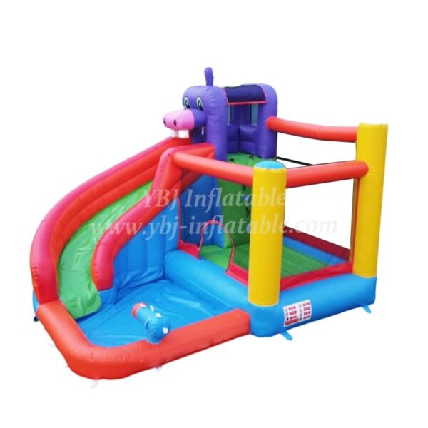 T8-3809 Kids hippo water slide bounce house colorful wet combo - Image 3