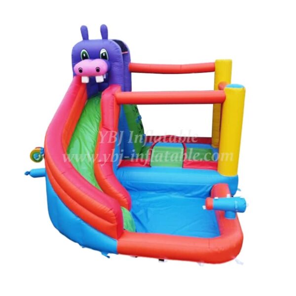 T8-3809 Kids hippo water slide bounce house colorful wet combo - Image 4